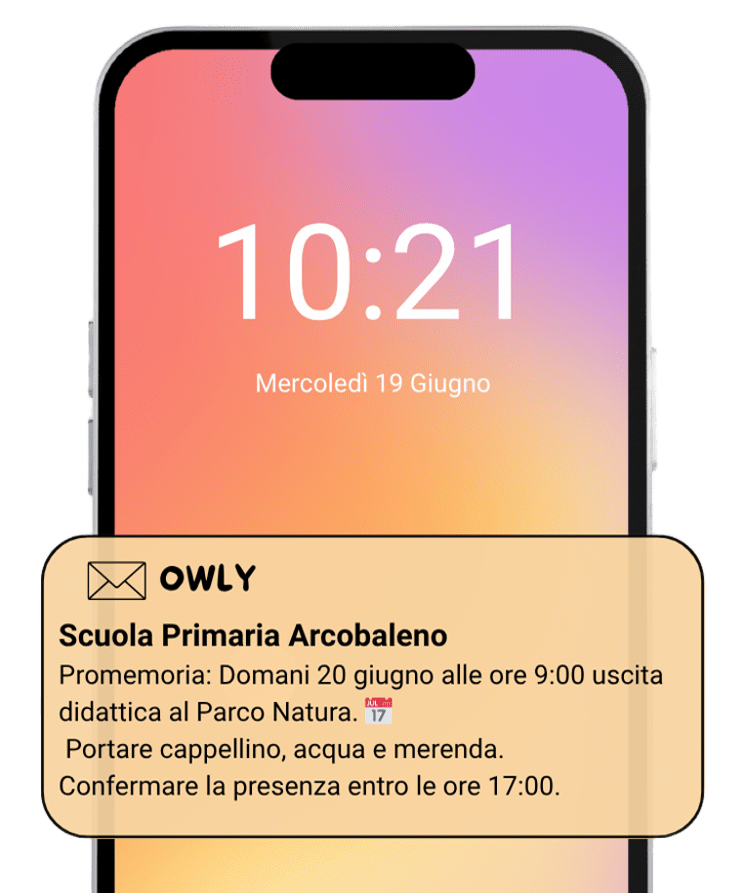 Illustrazione di uno smartphone che aspetta un messaggio di avviso dalla scuola