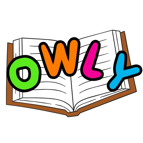 Immagine logo Owly raffigurante un libro aperto e le lettere che formano OWLY in colori diversi